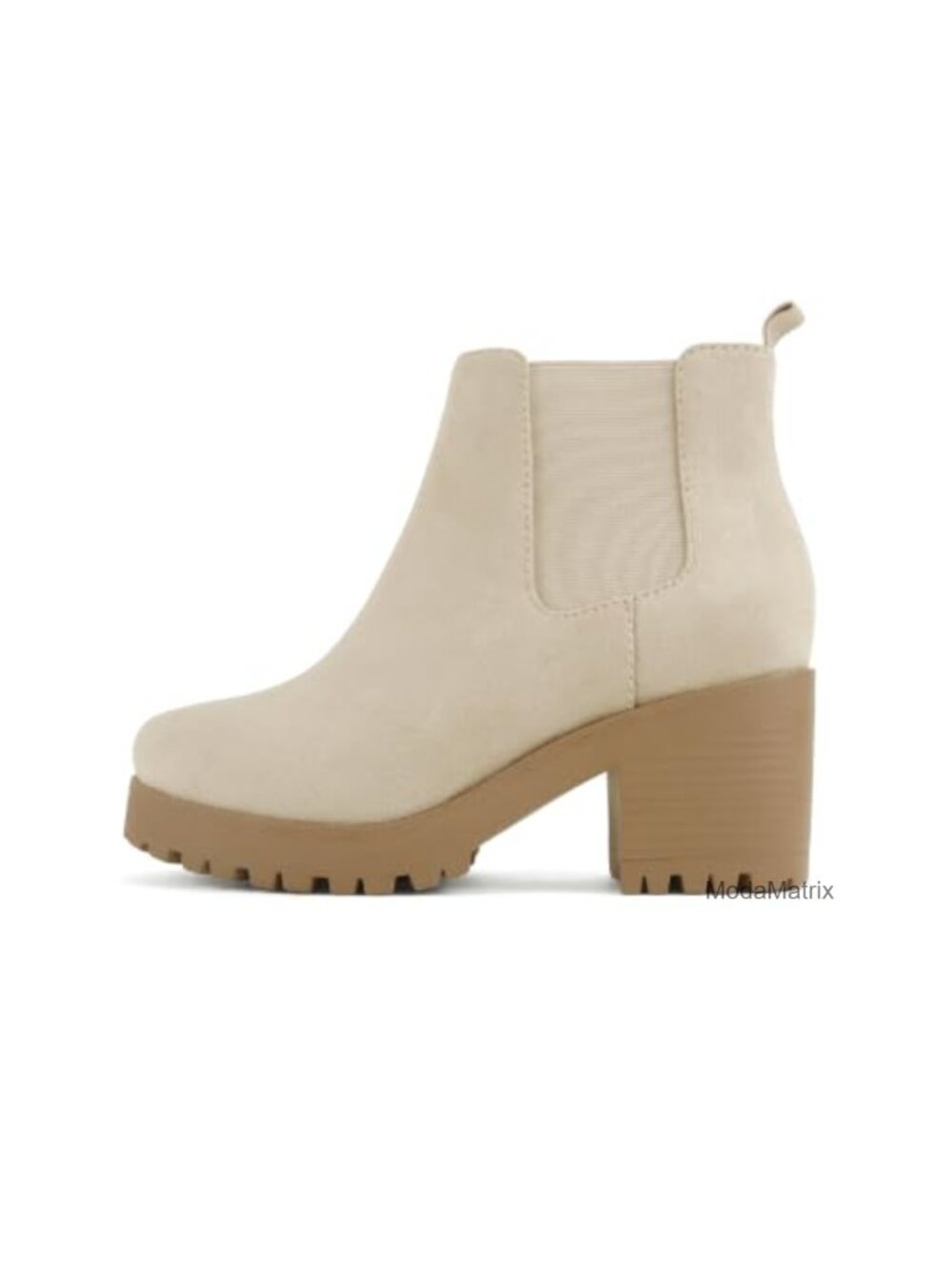 Faux Suede Ankle Bootie with Lug Sole, Block Heel & Side Gore Details